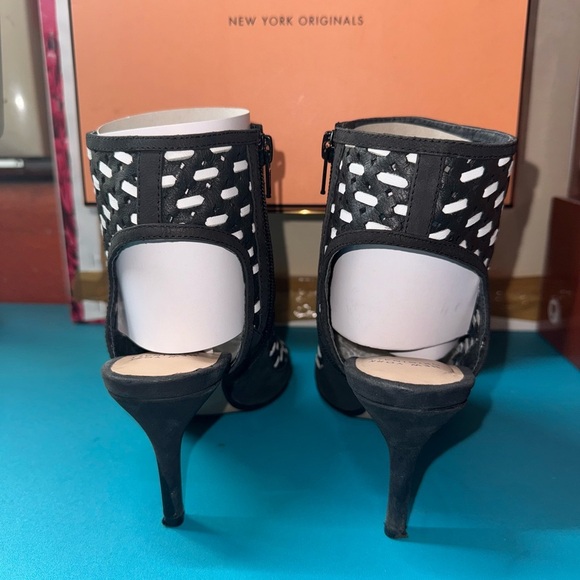 Nina Black and White Open-Toe Heeled Boots - Picture 4 of 8